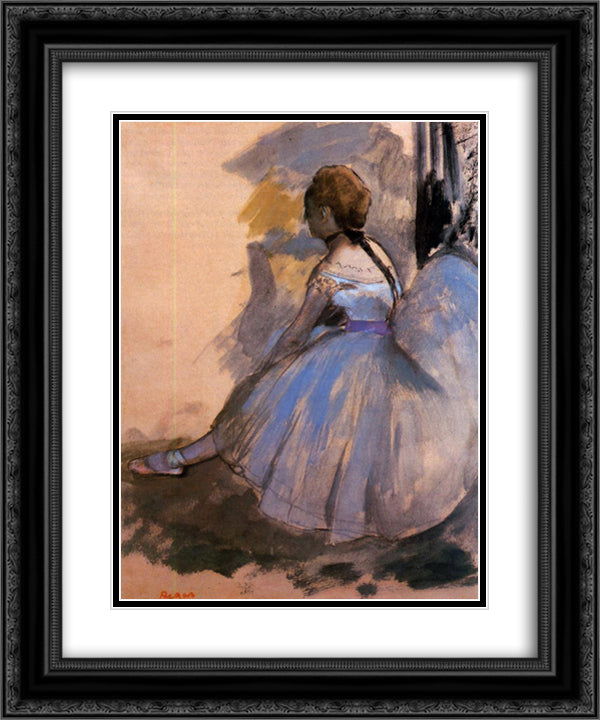 Dancer Seated (study) 20x24 Black Ornate Wood Framed Art Print Poster with Double Matting by Degas, Edgar