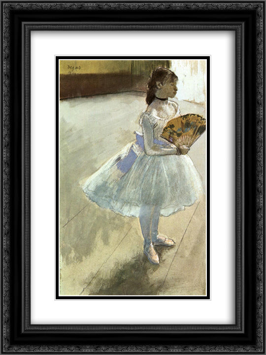 Dancer with a Fan 18x24 Black Ornate Wood Framed Art Print Poster with Double Matting by Degas, Edgar