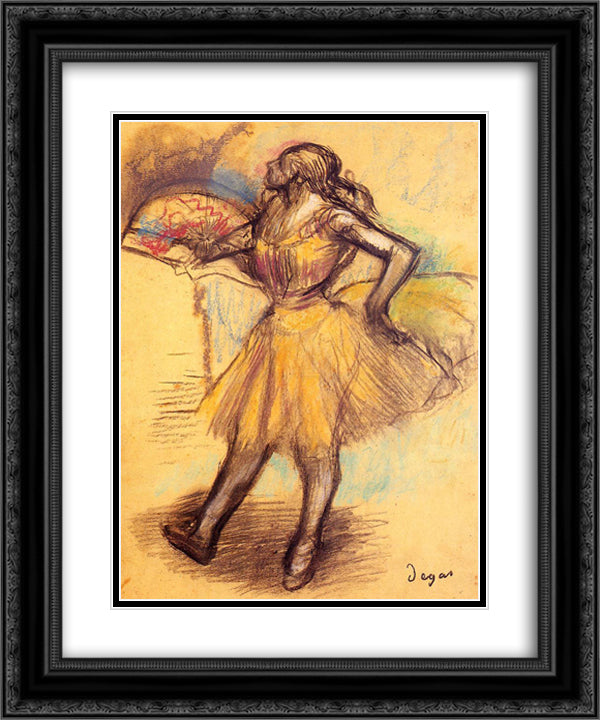 Dancer with a Fan (study) 20x24 Black Ornate Wood Framed Art Print Poster with Double Matting by Degas, Edgar