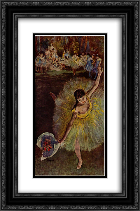 Dancer with Bouquet 16x24 Black Ornate Wood Framed Art Print Poster with Double Matting by Degas, Edgar