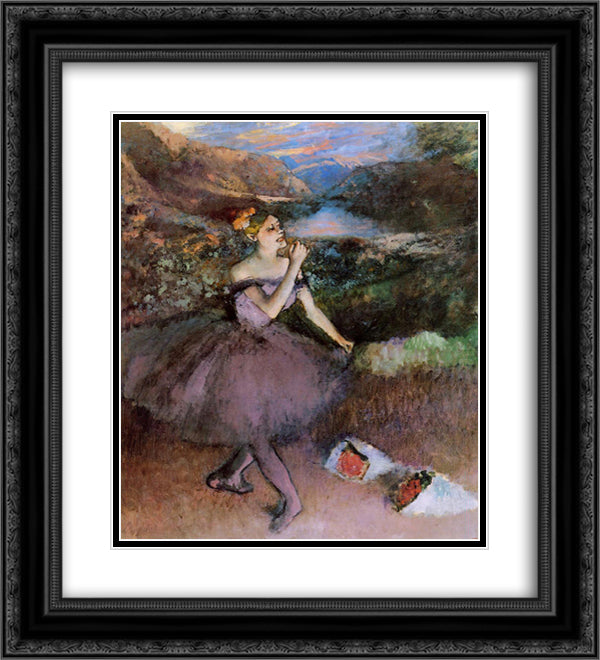 Dancer with Bouquets 20x22 Black Ornate Wood Framed Art Print Poster with Double Matting by Degas, Edgar