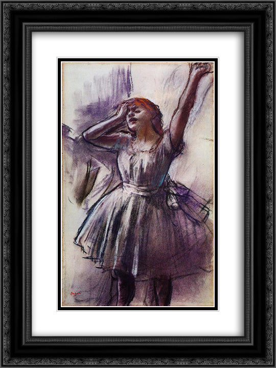 Dancer with Left Arm Raised 18x24 Black Ornate Wood Framed Art Print Poster with Double Matting by Degas, Edgar