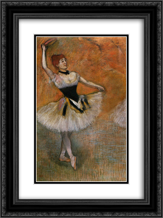 Dancer with Tambourine 18x24 Black Ornate Wood Framed Art Print Poster with Double Matting by Degas, Edgar