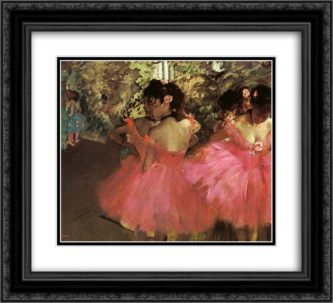 Dancers in Pink 22x20 Black Ornate Wood Framed Art Print Poster with Double Matting by Degas, Edgar