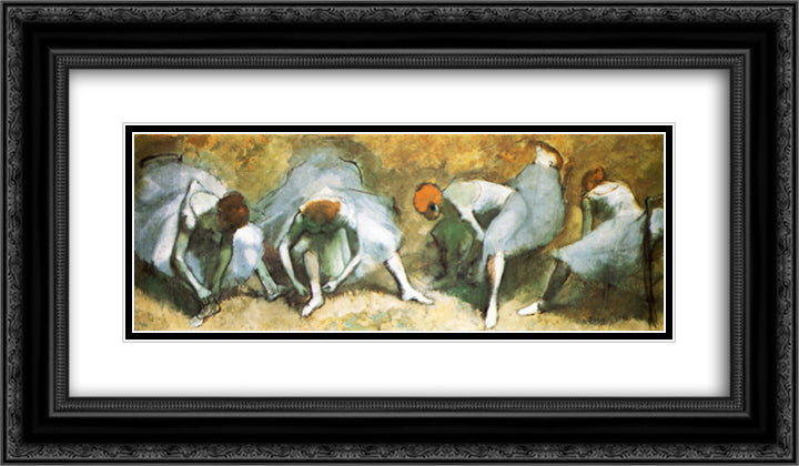 Dancers tying shoes 24x14 Black Ornate Wood Framed Art Print Poster with Double Matting by Degas, Edgar