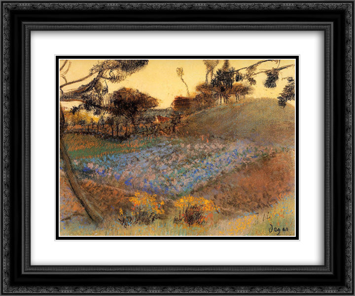Field of Flax 24x20 Black Ornate Wood Framed Art Print Poster with Double Matting by Degas, Edgar