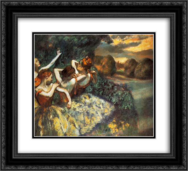 Four Dancers 22x20 Black Ornate Wood Framed Art Print Poster with Double Matting by Degas, Edgar