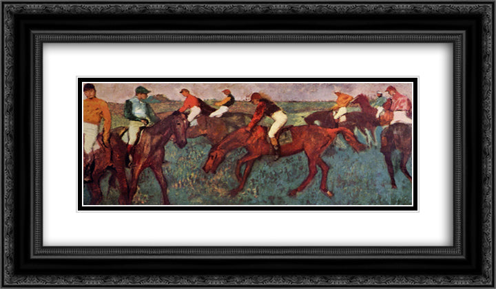 Jokeys Training 24x14 Black Ornate Wood Framed Art Print Poster with Double Matting by Degas, Edgar