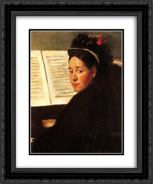 Mademoiselle Didau at the Piano 20x24 Black Ornate Wood Framed Art Print Poster with Double Matting by Degas, Edgar
