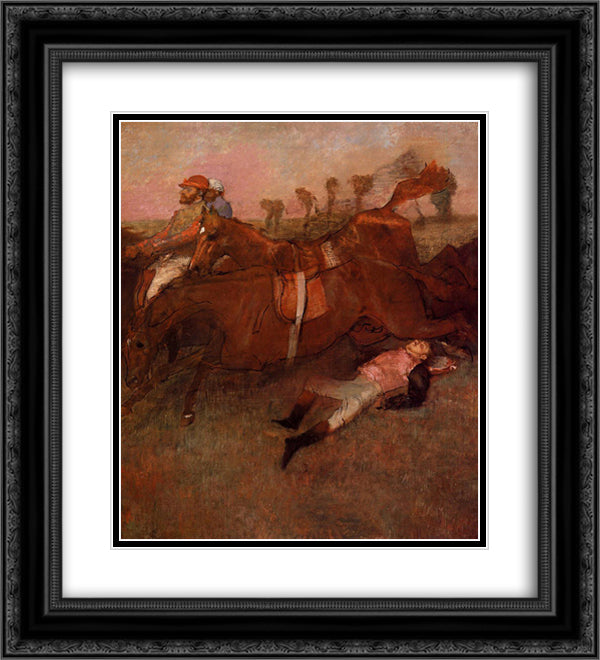 Scene from the Steeplechase - the Fallen Jockey 20x22 Black Ornate Wood Framed Art Print Poster with Double Matting by Degas, Edgar