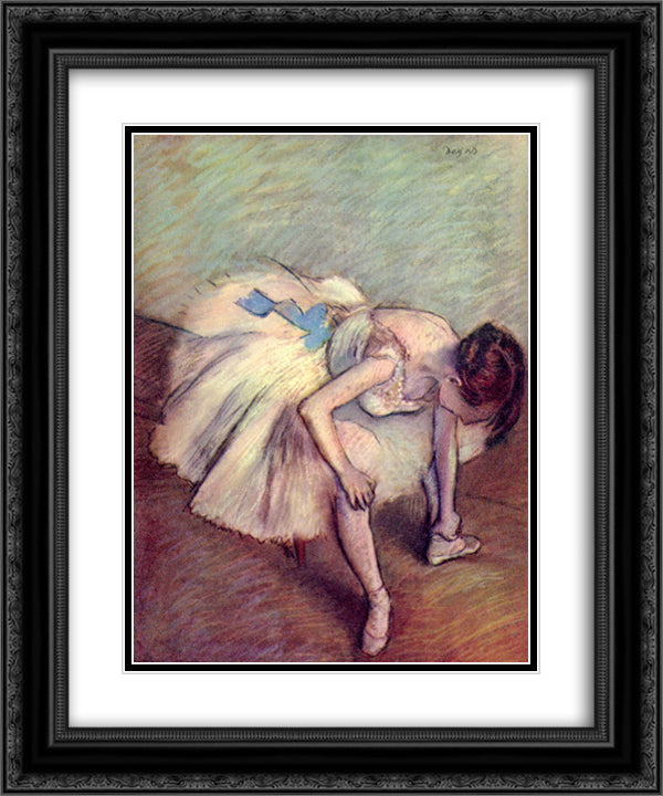 Seated Dancer 20x24 Black Ornate Wood Framed Art Print Poster with Double Matting by Degas, Edgar