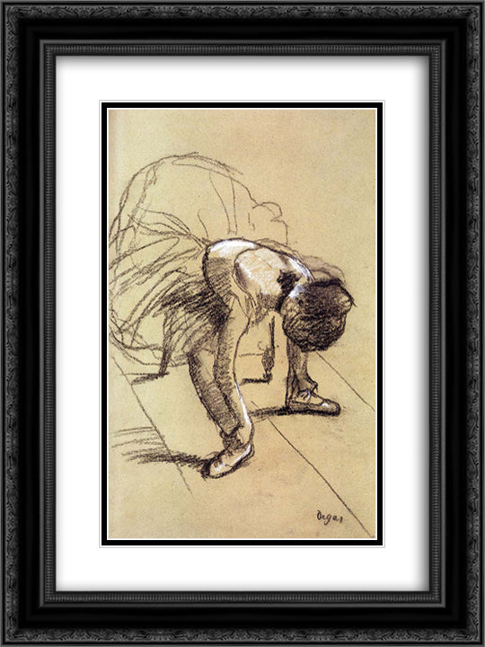 Seated Dancer Adjusting Her Shoes 18x24 Black Ornate Wood Framed Art Print Poster with Double Matting by Degas, Edgar