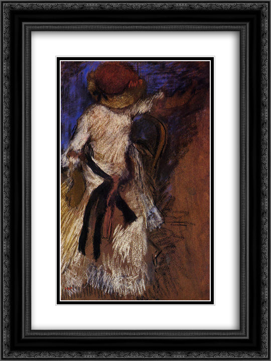 Seated Woman in a White Dress 18x24 Black Ornate Wood Framed Art Print Poster with Double Matting by Degas, Edgar