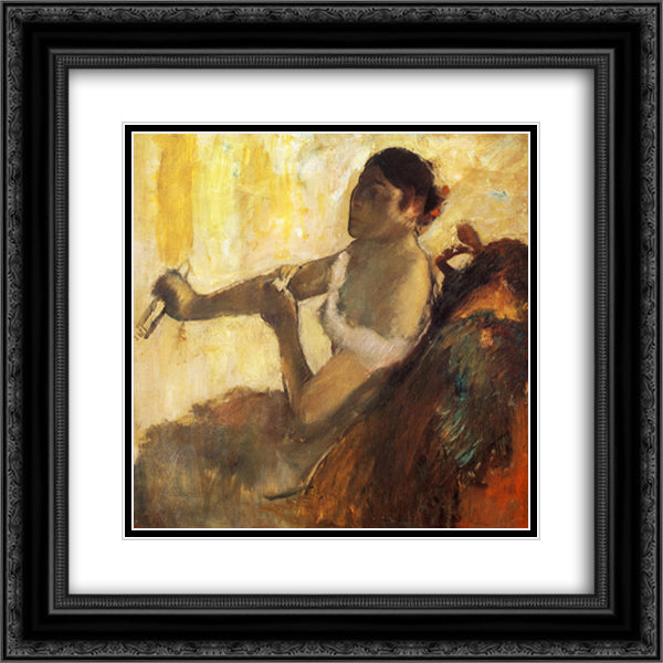 Seated Woman pulling her glove 20x20 Black Ornate Wood Framed Art Print Poster with Double Matting by Degas, Edgar