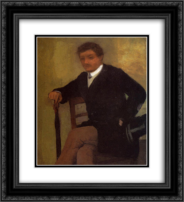 Seated Young Man in a Jacket with an Umbrella 20x22 Black Ornate Wood Framed Art Print Poster with Double Matting by Degas, Edgar