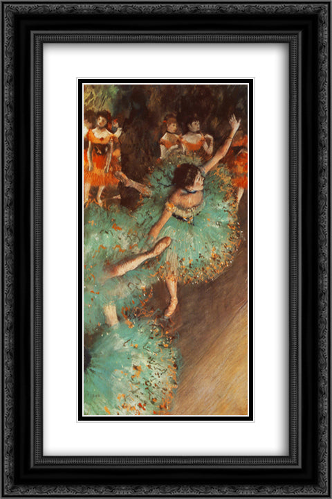 The Green Dancer 16x24 Black Ornate Wood Framed Art Print Poster with Double Matting by Degas, Edgar
