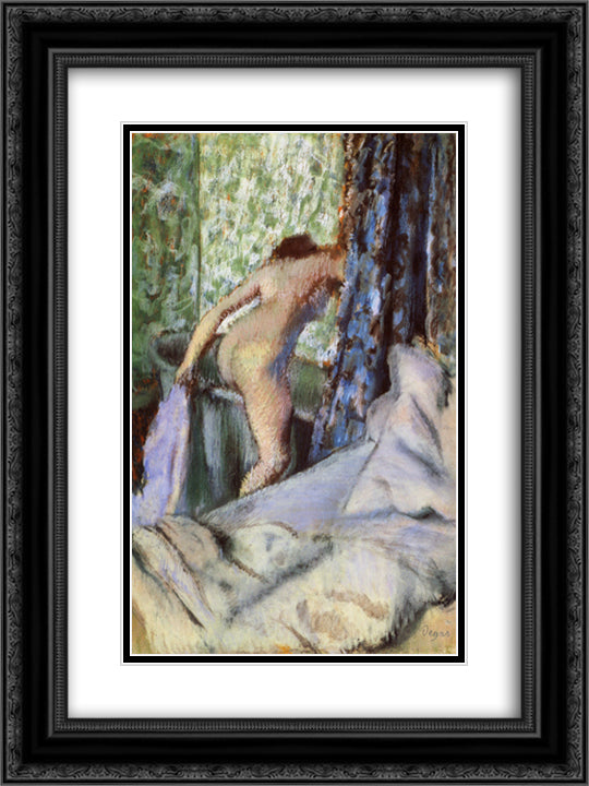 The Morning Bath 18x24 Black Ornate Wood Framed Art Print Poster with Double Matting by Degas, Edgar