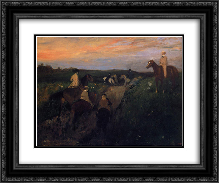 The Promenade on Houseback 24x20 Black Ornate Wood Framed Art Print Poster with Double Matting by Degas, Edgar