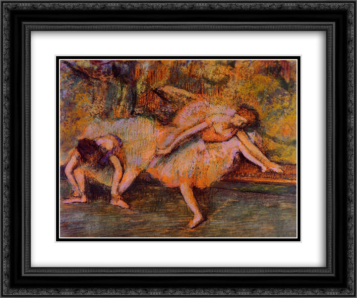 Two Dancers on a Bench 24x20 Black Ornate Wood Framed Art Print Poster with Double Matting by Degas, Edgar
