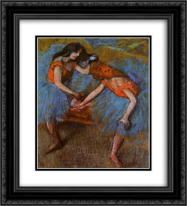 Two Dancers with Yellow Corsages 20x22 Black Ornate Wood Framed Art Print Poster with Double Matting by Degas, Edgar