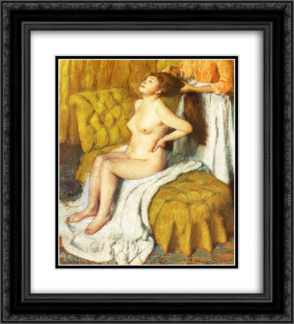 Woman Having Her Hair Combed 20x22 Black Ornate Wood Framed Art Print Poster with Double Matting by Degas, Edgar