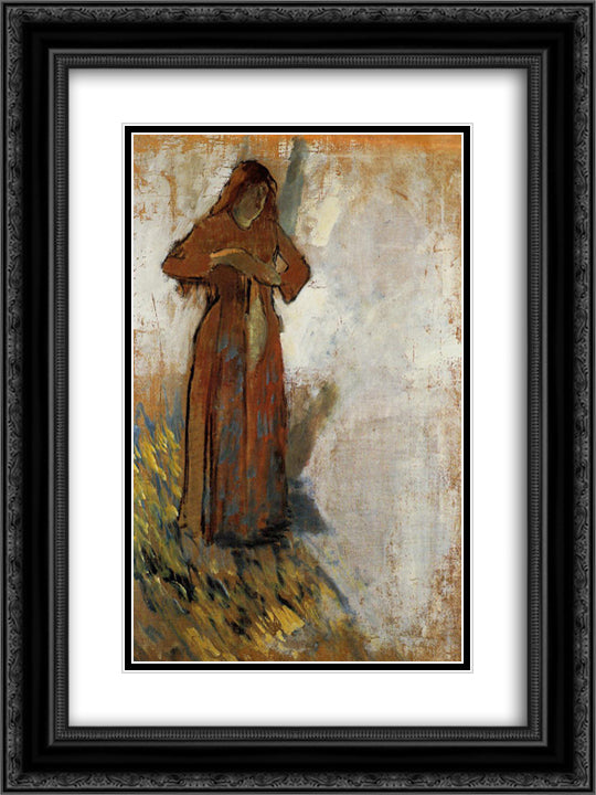 Woman with Loose Red Hair 18x24 Black Ornate Wood Framed Art Print Poster with Double Matting by Degas, Edgar