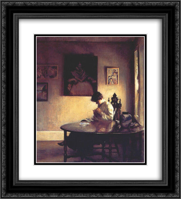 Girl Crotcheting 20x22 Black Ornate Wood Framed Art Print Poster with Double Matting by Tarbell, Edmund Charles