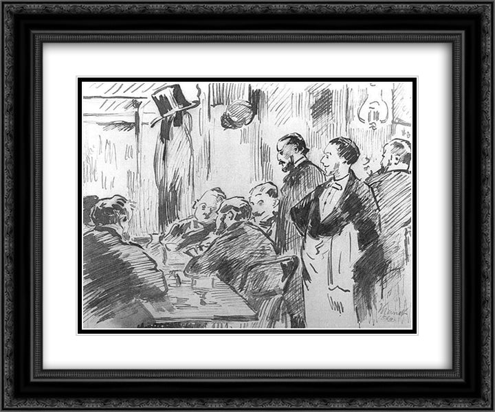 A cafe, interiour 24x20 Black Ornate Wood Framed Art Print Poster with Double Matting by Manet, Edouard