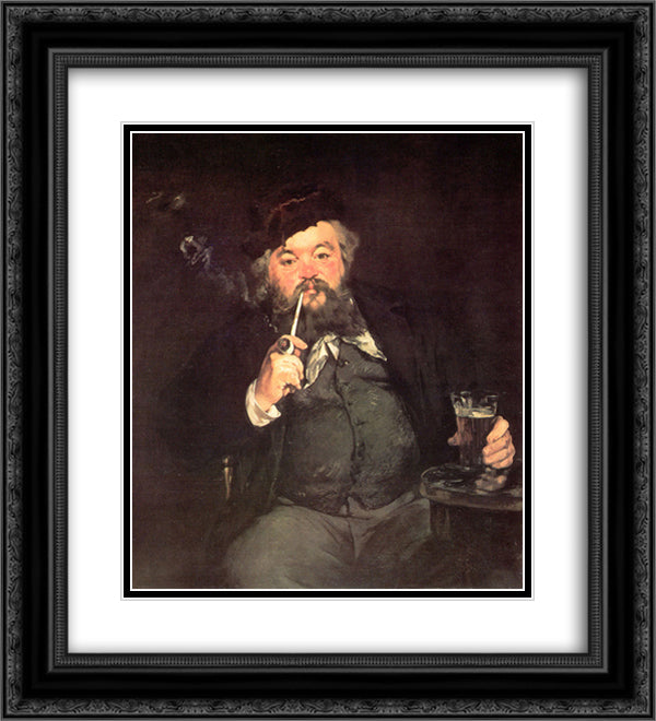 A Good Glass of Beer 20x22 Black Ornate Wood Framed Art Print Poster with Double Matting by Manet, Edouard