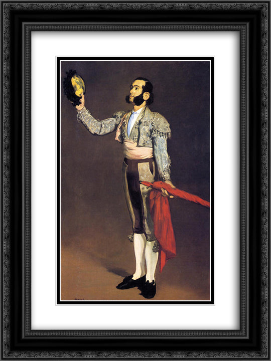 A matador 18x24 Black Ornate Wood Framed Art Print Poster with Double Matting by Manet, Edouard