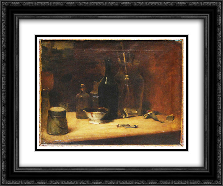 Artist's atelier 24x20 Black Ornate Wood Framed Art Print Poster with Double Matting by Manet, Edouard