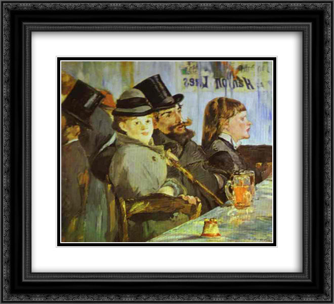 At the Cafe 22x20 Black Ornate Wood Framed Art Print Poster with Double Matting by Manet, Edouard