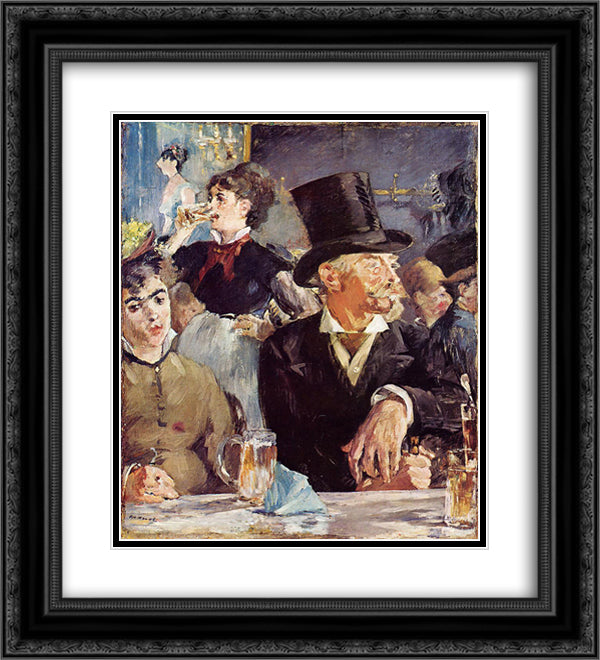 At the Cafe-Concert 20x22 Black Ornate Wood Framed Art Print Poster with Double Matting by Manet, Edouard