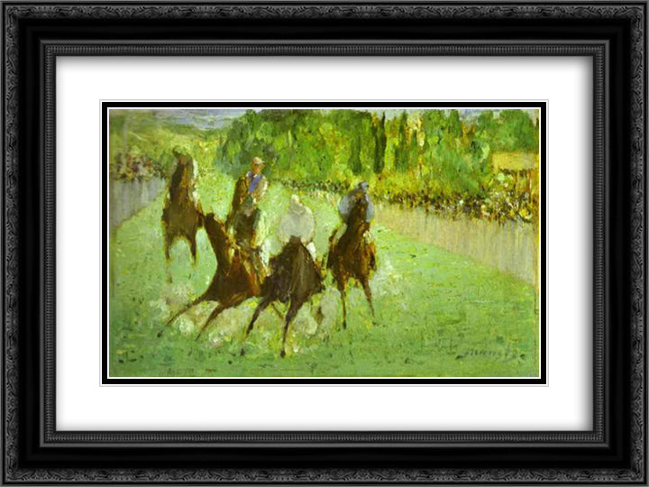 At the races 24x18 Black Ornate Wood Framed Art Print Poster with Double Matting by Manet, Edouard
