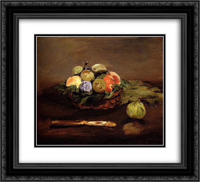 Basket of Fruits 22x20 Black Ornate Wood Framed Art Print Poster with Double Matting by Manet, Edouard