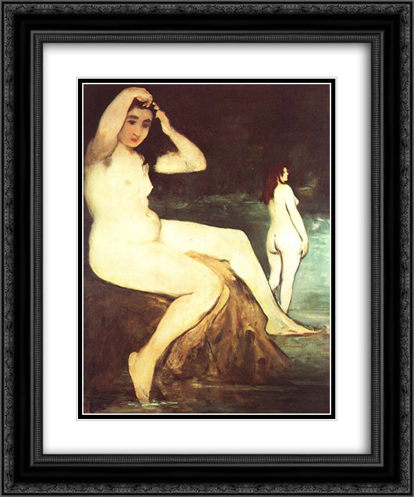 Bathers on Seine 20x24 Black Ornate Wood Framed Art Print Poster with Double Matting by Manet, Edouard