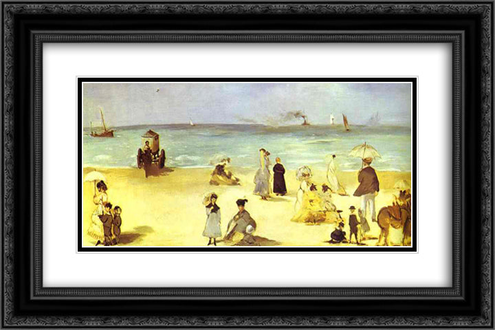 Beach at Boulogne 24x16 Black Ornate Wood Framed Art Print Poster with Double Matting by Manet, Edouard