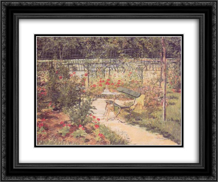 Bench 24x20 Black Ornate Wood Framed Art Print Poster with Double Matting by Manet, Edouard
