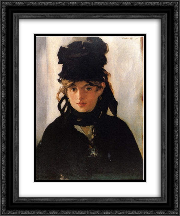 Berthe Morisot with a bouquet of violets 20x24 Black Ornate Wood Framed Art Print Poster with Double Matting by Manet, Edouard
