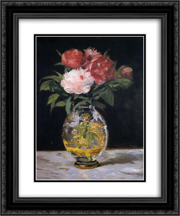 Bouquet of flowers 20x24 Black Ornate Wood Framed Art Print Poster with Double Matting by Manet, Edouard