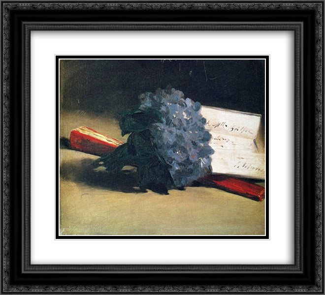 Bouquet of violets 22x20 Black Ornate Wood Framed Art Print Poster with Double Matting by Manet, Edouard