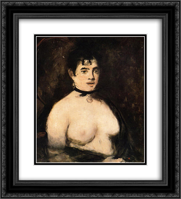Brunette with bare breasts 20x22 Black Ornate Wood Framed Art Print Poster with Double Matting by Manet, Edouard