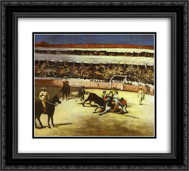 Bull-fighting scene 22x20 Black Ornate Wood Framed Art Print Poster with Double Matting by Manet, Edouard