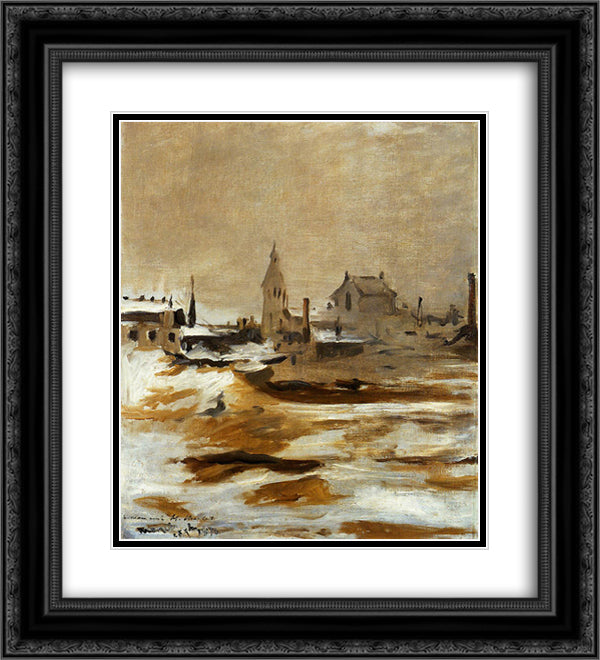 Effect of Snow at Petit-Montrouge 20x22 Black Ornate Wood Framed Art Print Poster with Double Matting by Manet, Edouard
