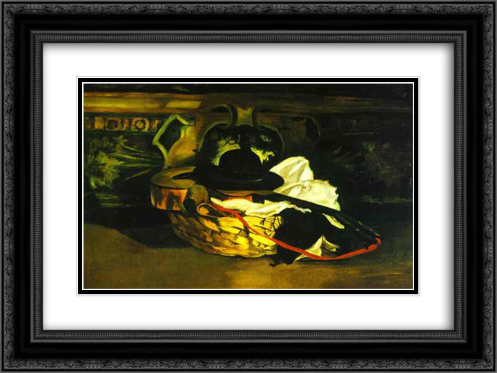 Guitar and Hat 24x18 Black Ornate Wood Framed Art Print Poster with Double Matting by Manet, Edouard