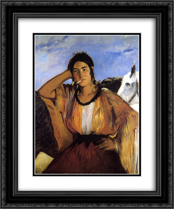 Gypsy with a Cigarette 20x24 Black Ornate Wood Framed Art Print Poster with Double Matting by Manet, Edouard