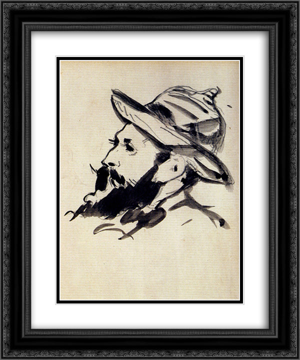 Head of a Man (Claude Monet) 20x24 Black Ornate Wood Framed Art Print Poster with Double Matting by Manet, Edouard