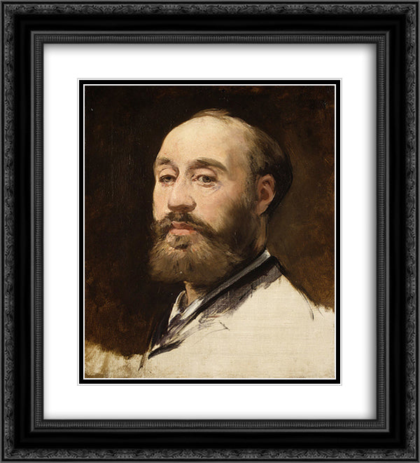 Head of Jean-Baptiste Faure 20x22 Black Ornate Wood Framed Art Print Poster with Double Matting by Manet, Edouard