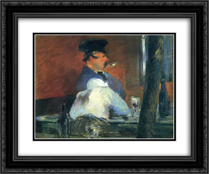 In the bar Le Bouchon 24x20 Black Ornate Wood Framed Art Print Poster with Double Matting by Manet, Edouard