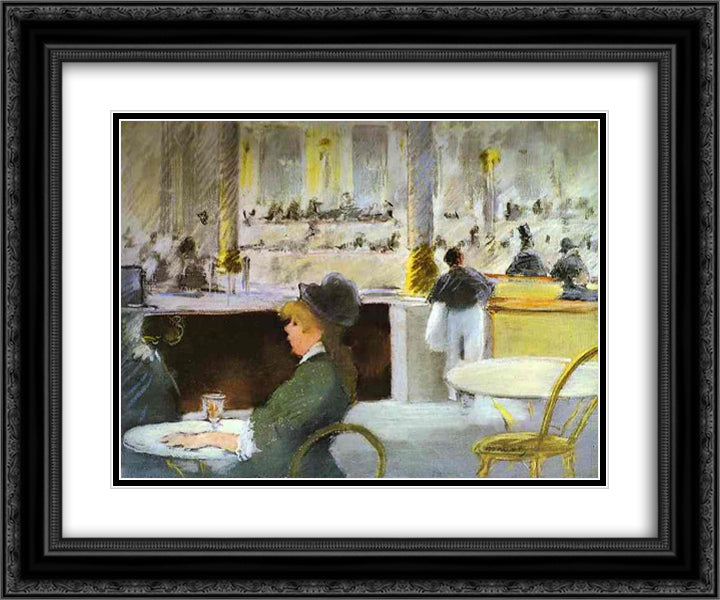 Interior of a Cafe 24x20 Black Ornate Wood Framed Art Print Poster with Double Matting by Manet, Edouard